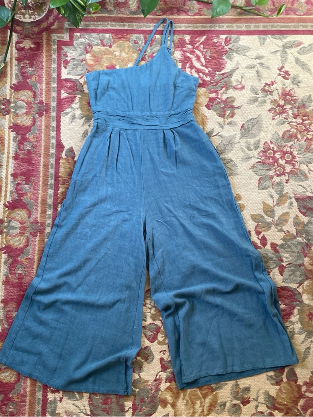 Teal One Shoulder Jumpsuit With Asymmetrical Smocked Cami Bodice